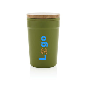 Tazza in rPP GRS con tappo in bambù - personalizzabile con logo