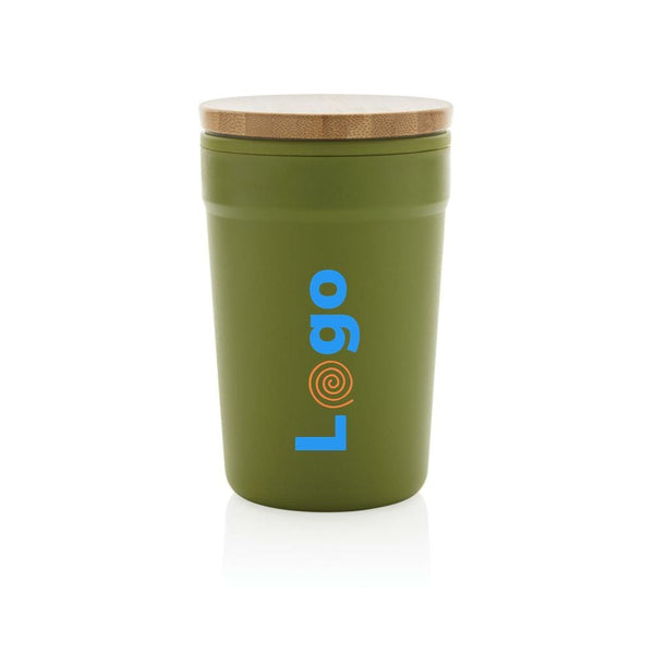 Tazza in rPP GRS con tappo in bambù - personalizzabile con logo