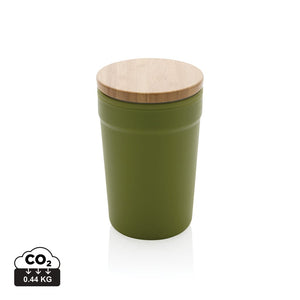 Tazza in rPP GRS con tappo in bambù verde - personalizzabile con logo