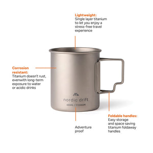 Tazza in titanio Nordic Drift Trail Ultra Light 450ML color argento - personalizzabile con logo