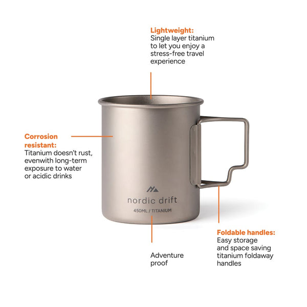 Tazza in titanio Nordic Drift Trail Ultra Light 450ML color argento - personalizzabile con logo