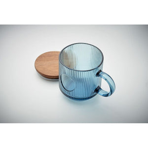 Tazza in vetro a coste da 300 ml blu - personalizzabile con logo