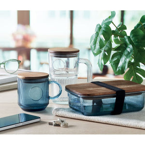Tazza in vetro a coste da 300 ml blu - personalizzabile con logo