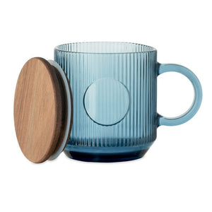 Tazza in vetro a coste da 300 ml blu - personalizzabile con logo