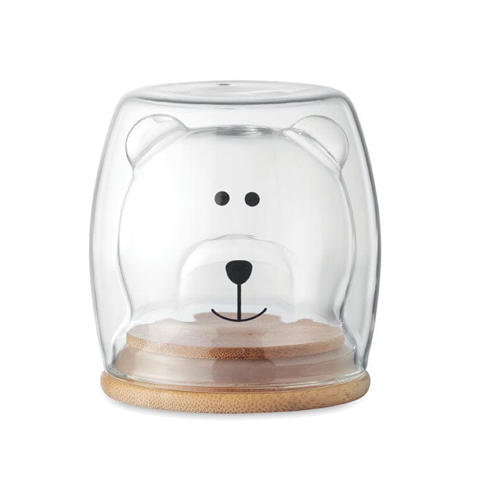 Tazza in vetro borosilicato orso trasparente - personalizzabile con logo