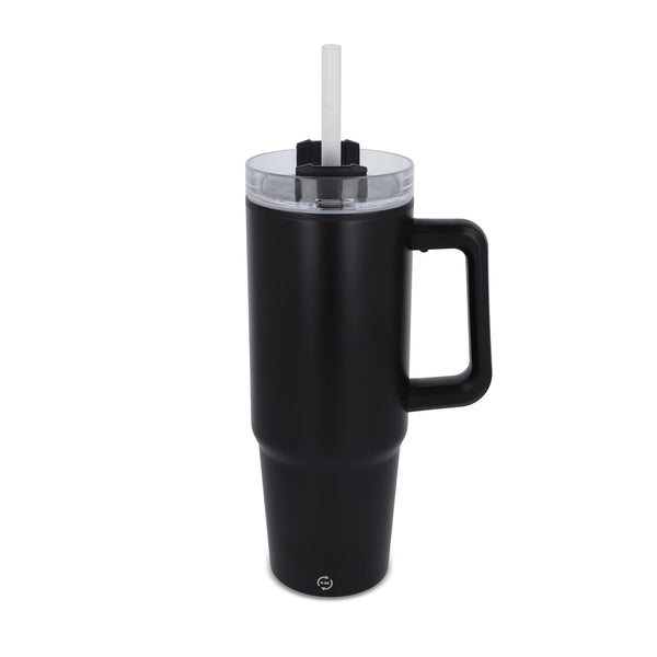 Tazza Miami con manico e cannuccia 800ml Nero - personalizzabile con logo