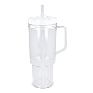 Tazza Miami con manico trasparente 1,2 L R-PET Trasparente / Bianco - personalizzabile con logo