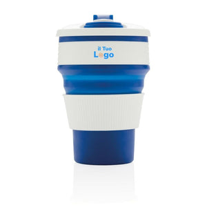 Tazza pieghevole in silicone blu - personalizzabile con logo