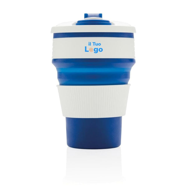 Tazza pieghevole in silicone blu - personalizzabile con logo