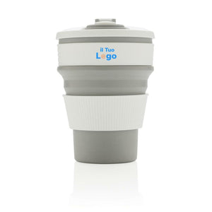 Tazza pieghevole in silicone grigio - personalizzabile con logo
