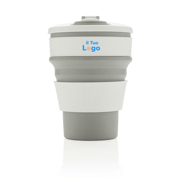 Tazza pieghevole in silicone grigio - personalizzabile con logo