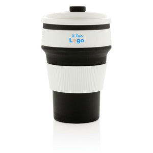 Tazza pieghevole in silicone nero - personalizzabile con logo