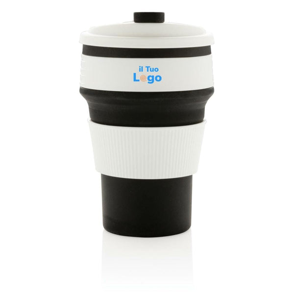 Tazza pieghevole in silicone nero - personalizzabile con logo