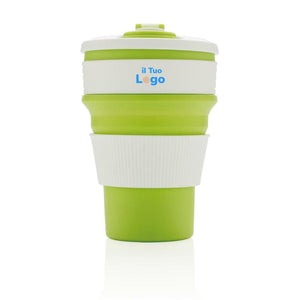 Tazza pieghevole in silicone verde - personalizzabile con logo