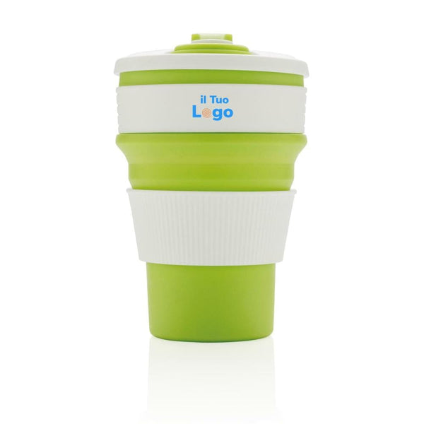 Tazza pieghevole in silicone verde - personalizzabile con logo