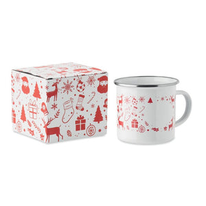 Tazza smaltata natalizia 300ml Bianco - personalizzabile con logo