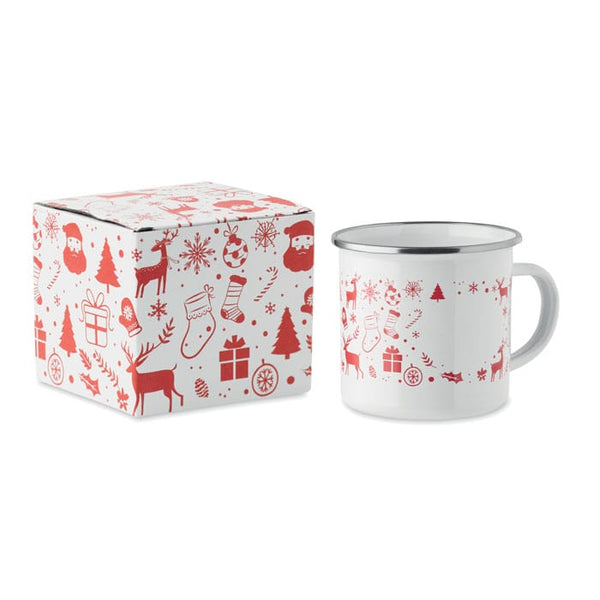 Tazza smaltata natalizia 300ml Bianco - personalizzabile con logo