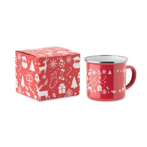 Tazza smaltata natalizia 300ml Rosso - personalizzabile con logo