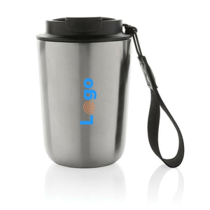 Tazza termica Cuppa in acciaio riciclato con laccio da collo - personalizzabile con logo
