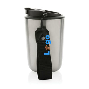 Tazza termica Cuppa in acciaio riciclato con laccio da collo - personalizzabile con logo