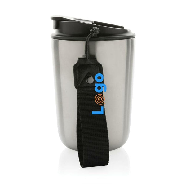 Tazza termica Cuppa in acciaio riciclato con laccio da collo - personalizzabile con logo
