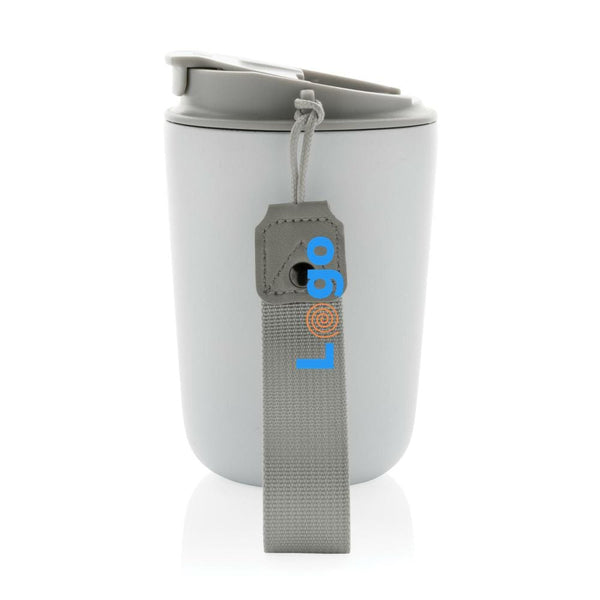Tazza termica Cuppa in acciaio riciclato con laccio da collo - personalizzabile con logo