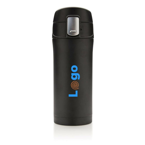Tazza termica easy lock in acciaio riciclato RCS nero - personalizzabile con logo