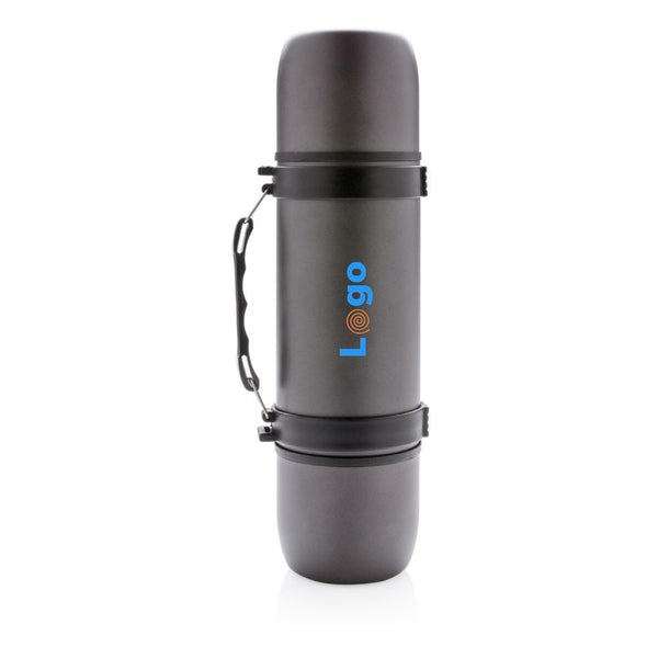 Termos con 2 tazze grigio - personalizzabile con logo