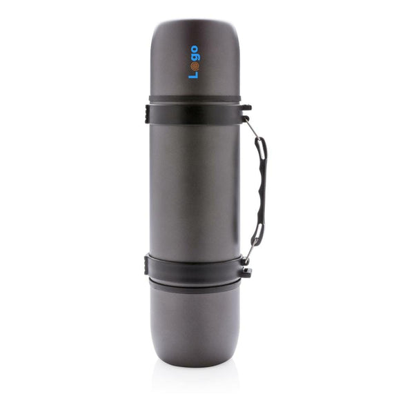 Termos con 2 tazze grigio - personalizzabile con logo