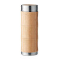 Thermos doppio strato 350 ml con coperchio in bamboo beige - personalizzabile con logo