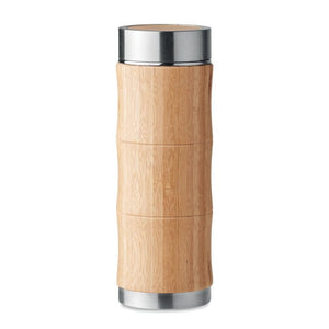 Thermos doppio strato 350 ml con coperchio in bamboo beige - personalizzabile con logo