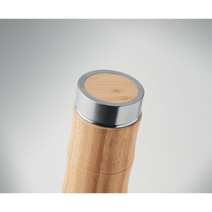 Thermos doppio strato 350 ml con coperchio in bamboo beige - personalizzabile con logo