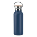 Thermos doppio strato 500 ml con coperchio in bamboo con manico blu navy - personalizzabile con logo