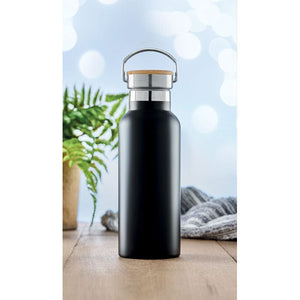 Thermos doppio strato 500 ml con coperchio in bamboo con manico - personalizzabile con logo