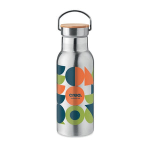 Thermos doppio strato 500 ml con coperchio in bamboo con manico - personalizzabile con logo