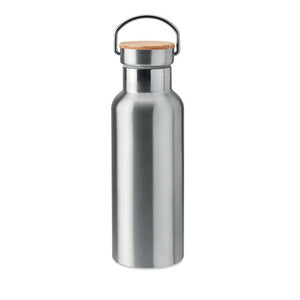 Thermos doppio strato 500 ml con coperchio in bamboo con manico - personalizzabile con logo