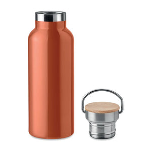 Thermos doppio strato 500 ml con coperchio in bamboo con manico - personalizzabile con logo