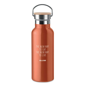 Thermos doppio strato 500 ml con coperchio in bamboo con manico - personalizzabile con logo