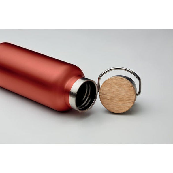 Thermos doppio strato 500 ml con coperchio in bamboo con manico - personalizzabile con logo