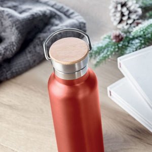 Thermos doppio strato 500 ml con coperchio in bamboo con manico - personalizzabile con logo