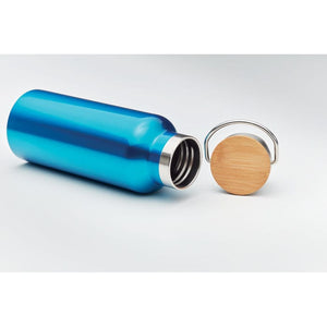 Thermos doppio strato 500 ml con coperchio in bamboo con manico - personalizzabile con logo