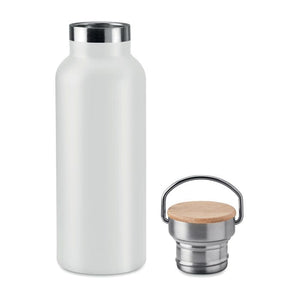 Thermos doppio strato 500 ml con coperchio in bamboo con manico - personalizzabile con logo