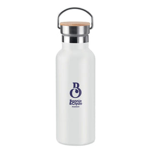 Thermos doppio strato 500 ml con coperchio in bamboo con manico - personalizzabile con logo