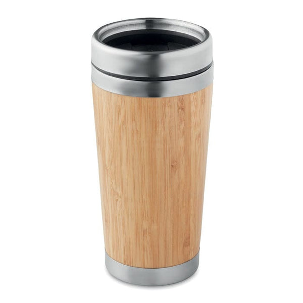 Thermos doppio strato bamboo con tappo in PP beige - personalizzabile con logo