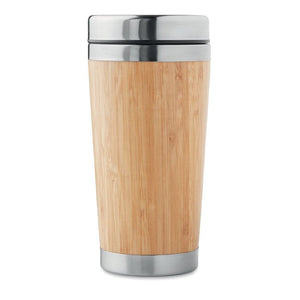 Thermos doppio strato bamboo con tappo in PP beige - personalizzabile con logo