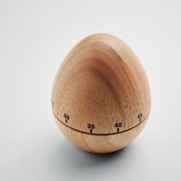 Timer a forma di uovo in legno beige - personalizzabile con logo