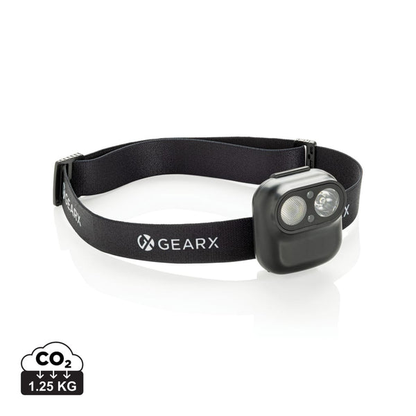 Torcia frontale Gear X rPlastica RCS e sensore di movimento nero - personalizzabile con logo