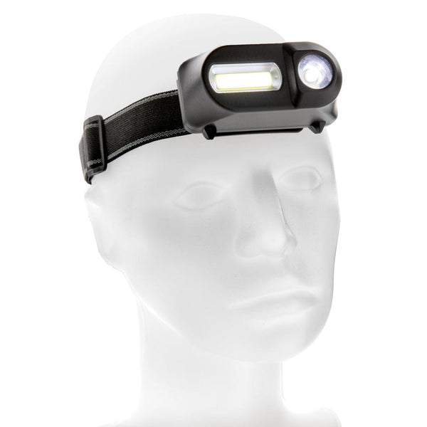Torcia frontale LED e COB nero - personalizzabile con logo