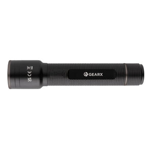 Torcia grande ricaricabile USB Gear X in r-alluminio RCS nero - personalizzabile con logo