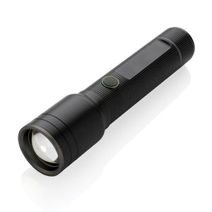Torcia heavu duty ricaricabile USB Gear X in r-alluminio RCS nero - personalizzabile con logo